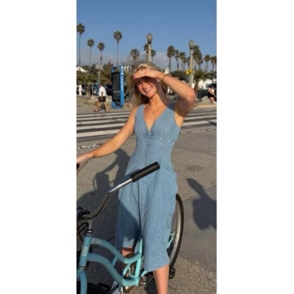 Reformation Sebastien Denim Midi Dress Blue - Picture 5 of 9